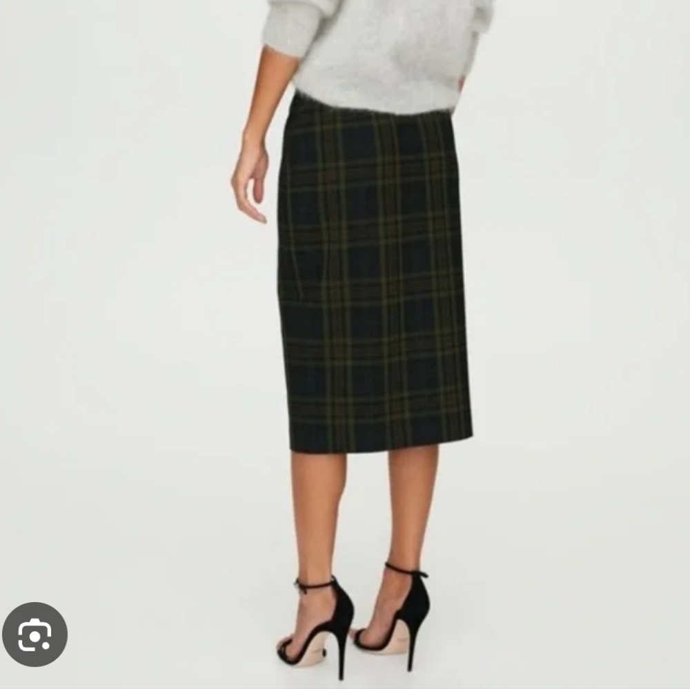 Wilfred Aritzia Leona Button-Front Plaid Midi Skirt Size 2 Preppy Academia Fall - Picture 3 of 10